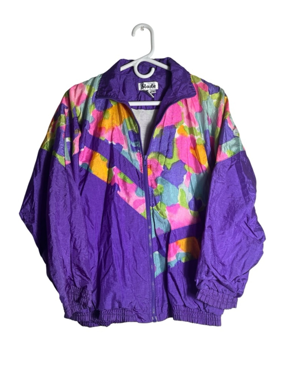 Vintage 90s Colorblock Windbreaker Jacket Purple Neon Abstract Retro Small